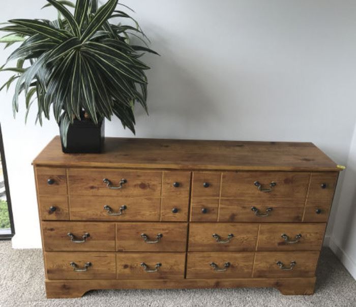 NLP002 Ashley Furniture Wood Dresser & Artificial Potted Plant
