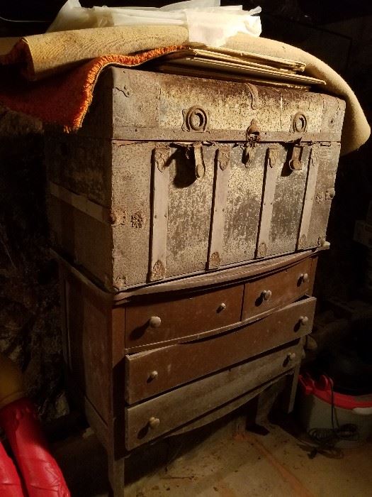 Antique Steamer Trunk, Antique Chest of Drawers