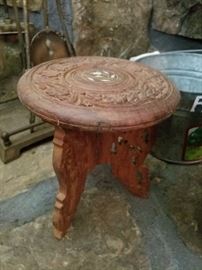 carved wood stool