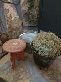 metal bucket, metal decor with moss