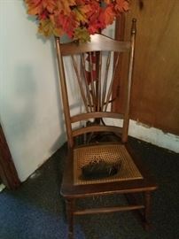 antique wood chair, needs new seat, or put a plant in it!