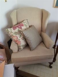 Wingback chair, pillows