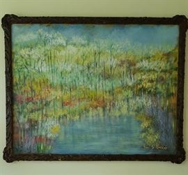 LARGE ORIGINAL PAINTING WITH CARVED ANTIQUE FRAME, ONE OF MANY OF ALLL SIZES