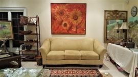 ULTRA SUEDE COUCH AND PAINTING