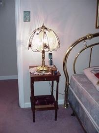 Night stand; lamp with unicorn motif on shade panels, touch to light feature