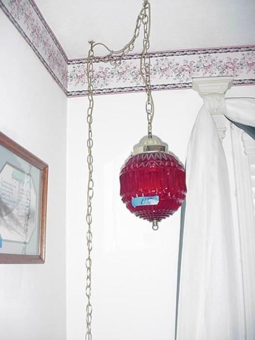 Another retro lamp--this one hanging and with a bright red shade