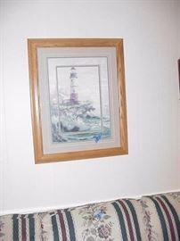 Framed lighthouse artwork