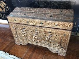 Gilt wood chest.  One of three, all different.