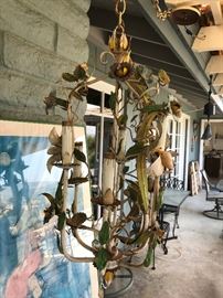 One of two tole painted chandeliers. Both different.