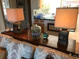 A pair of Tin Tea Canisters made into lamps.