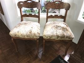 Pair 19th century burl walnut chairs.