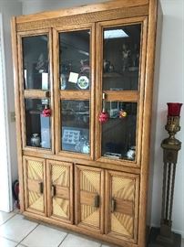 Modern country oak china cabinet with storage.