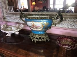 Ormolu mounted porcelain urn, France.