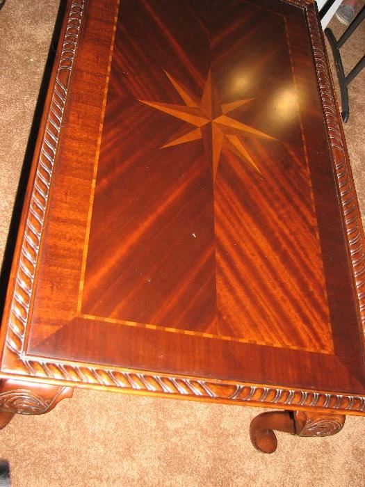 inlaid mahogany coffee table - chippendale style