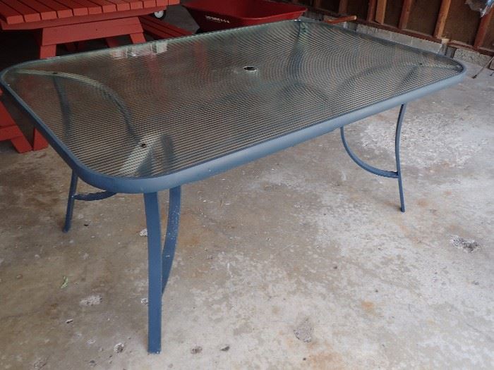 OUTDOOR PATIO TABLE WITH GLASS TOP