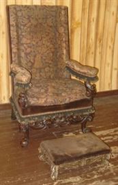 Ornate Chair w/Foot Stool