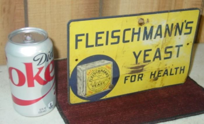 Metal Fleischmann's Yeast Sign w/Tray On Back