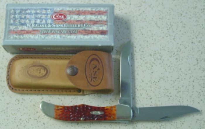 Case XX Large Folding Hunters Knife w/Chestnut Bone Handles - Mint Condition w/Sheath & Box