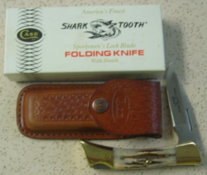 1981 Case XX Sharks Tooth Knife w/Stag Handles - Mint Condition With Sheath, Box & Paperwork
