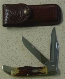 Large 1997 Case XX Folding Hunter Knife w/Rare Red Stag Handles & Sheath - Mint Condition 
