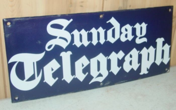 1940's Porcelain 15" Sunday Telegraph Sign