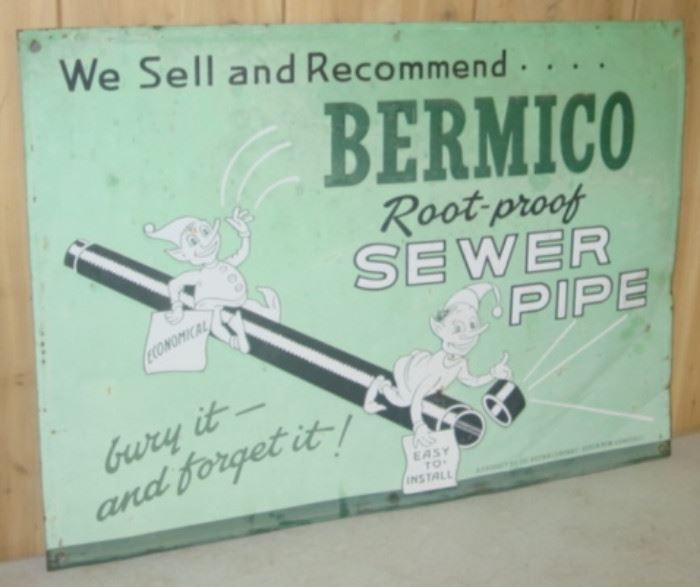 1950's Metal Bermico Sewer Pipe Sign - 20" x 28"