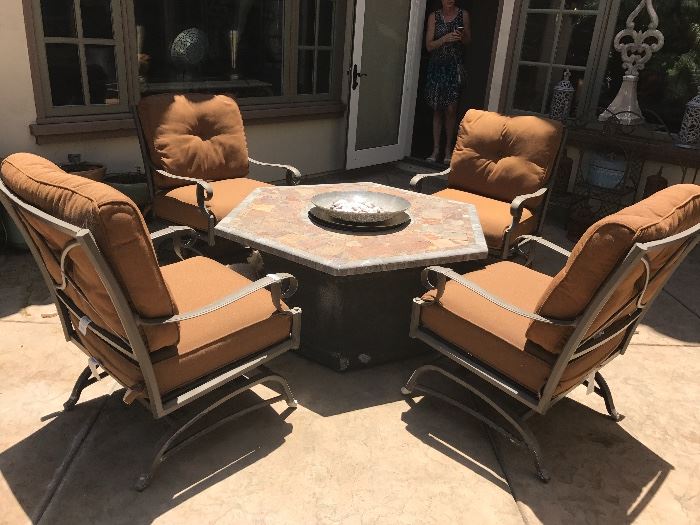 Fire pit with 4 chairs and new cushions