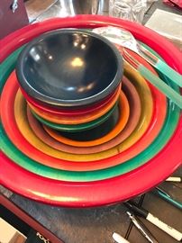 Bright and colorful modern salad set with bowls