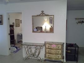 Vintage baby clothes federal mirror gold iron decor table  gold guild drawer dresser