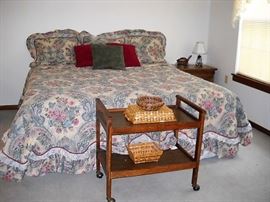 KING SIZE MATTRESS SPRINGS FRAME AND BEDDING ALSO WOOD TEA CART