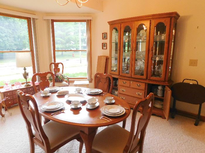 Oak oval table chairs and leaves, matching china cabinet, reproduction apothecary cabinet & server