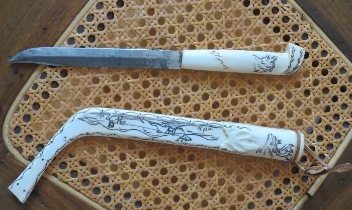 hand carved/painted bone knife