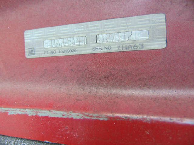Label information on the Chevy S10 Hood