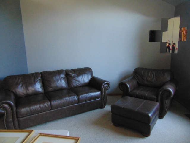 Lane chocolate-brown couch and chair w/ottoman