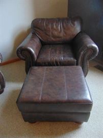 Lane chocolate-brown leather chair w/ottoman