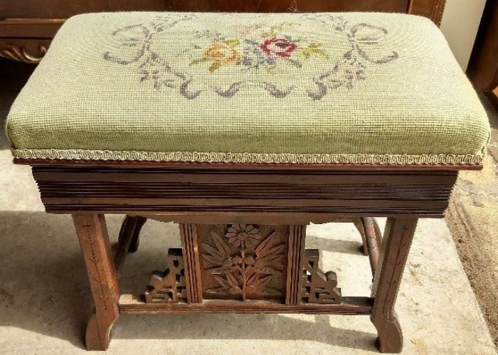 Antique Needlepoint Sewing Stand