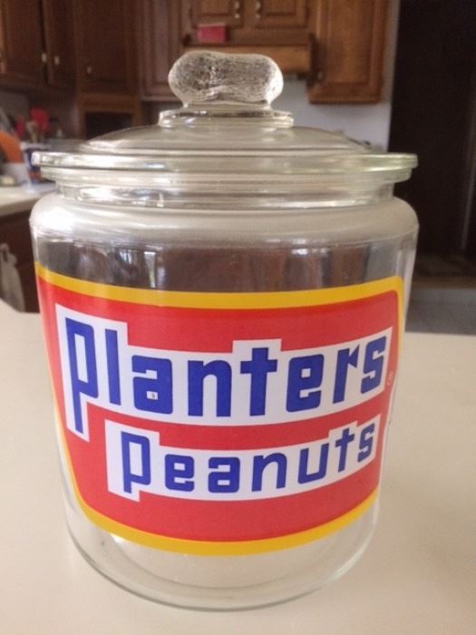 Vintage Planters Peanutes Glass Cookie Jar with Peanut Knob on Lid