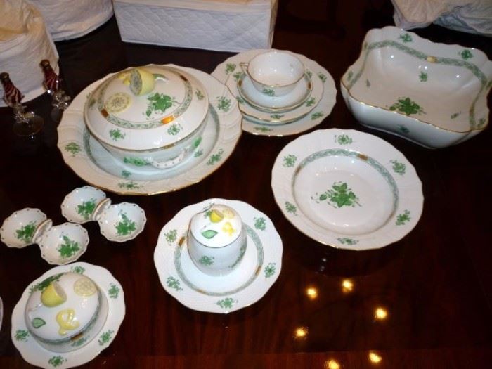 Herend China in the Green Chinese Bouquet Pattern - Service for 12
