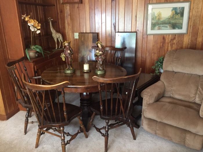 Ethan Allen table + 6 chairs (4 photographed), Lazy Boy recliner.