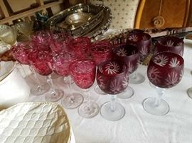 Etched and colored stemware including Webb