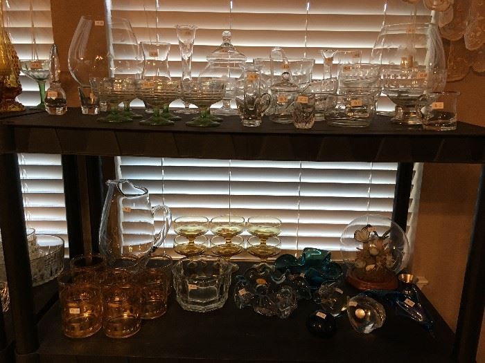 Etched Glass, Assorted Glassware and Bar Ware