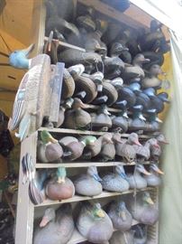 Duck decoys being displayed by manufacturer 