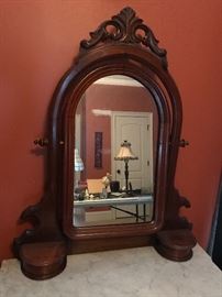 Antique Walnut Marble Top Three-Drawer Dresser w/ Mirror - Mirror Detail