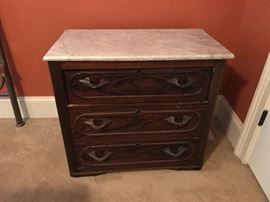 Antique Walnut Marble Top Three-Drawer Dresser 