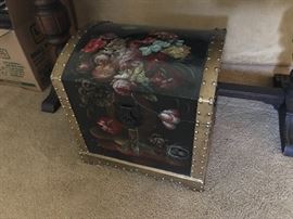 Gold Trimmed Floral/Black Lacquered Chest