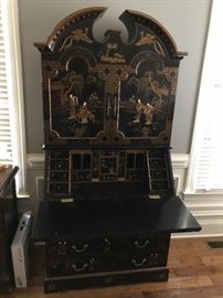 Orient Influenced Black Lacquered Wood Secretary - Detail