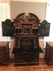 Orient Influenced Black Lacquered Wood Secretary - Detail