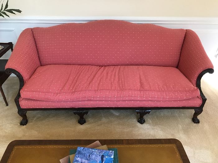 Queen Anne Burnt Orange Upholstered Sofa