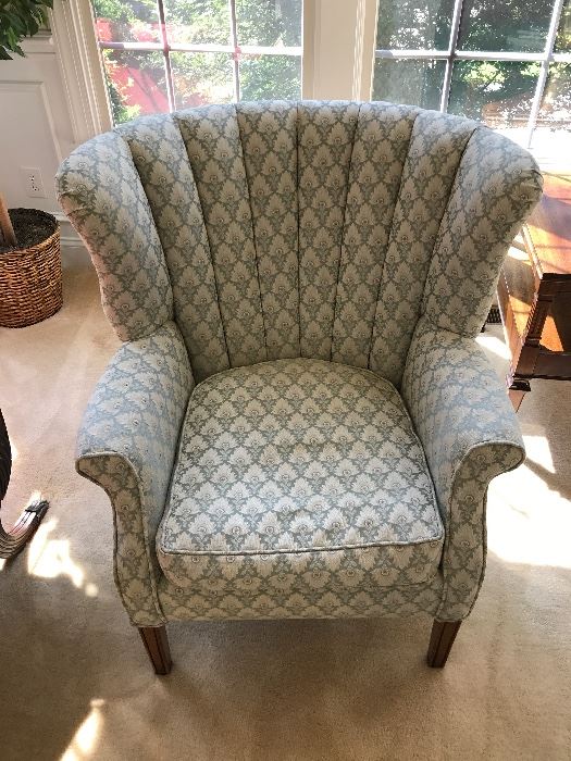 Light Green/Cream Geometric Upholstered Wingback Chair