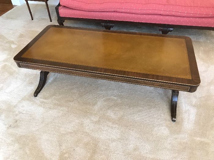 Walnut Rectangular Leather Inlaid Top Coffee Table